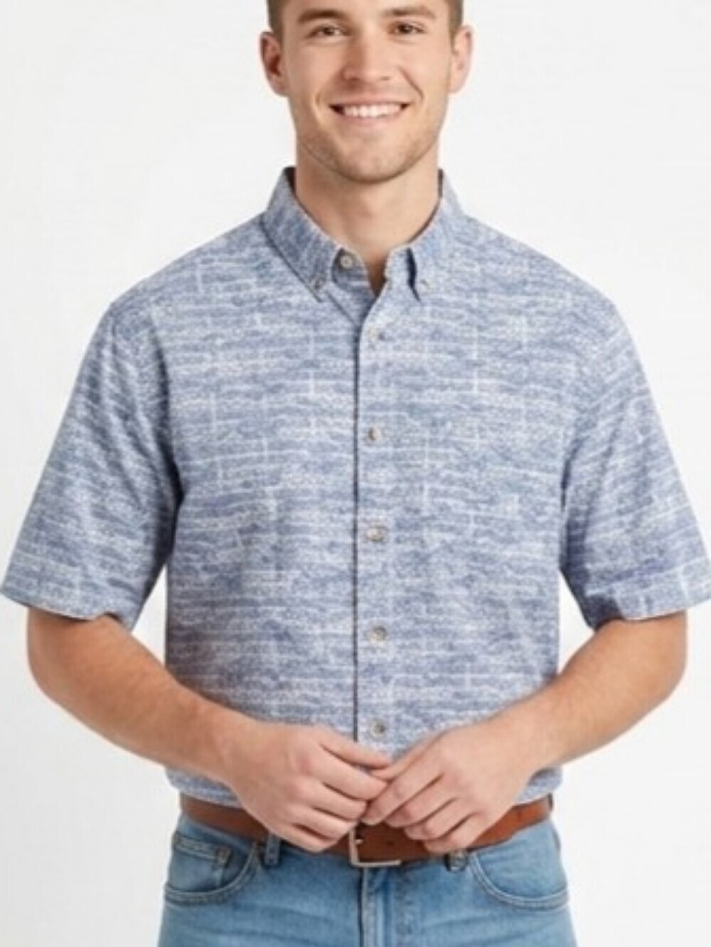 RedHead Men's Blue Casual Button Down Shirt Size Large With Truck/Canoe Design